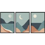 Hxadeco - Lune bleue Trio, Set de 3 posters muraux