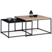 Idmarket - Lot de 2 tables basses gigognes denton 60/70 métal noir et bois design industriel - Multicolore