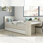 Lit simple avec bureau intégré et lit escamotable blanc vintage