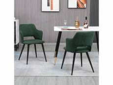 Lot de 2 chaise de salle à manger fauteuil avec accoudoirs assise rembourrée en tissu pieds en métal pour cuisine salon chambre bureau, vert