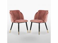 Lot de 2 chaises de salle à manger en velours rose, milano - style vintage & design - salon, chambre