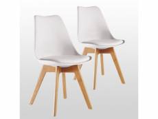 Lot de 2 chaises scandinaves blanches lorenzo - assise rembourrée - salle à manger, cuisine ou bureau