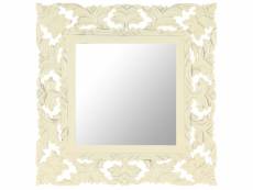 Miroir sculpté à la main | miroir déco pour salle de bain salon chambre ou dressing blanc 50x50 cm bois de manguier massif meuble pro frco37331