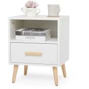 Mondeer - Table basse avec tiroir et compartiment ouvret, Table de chevet en bois,1 tiroir et niche de rangement-,Blanc