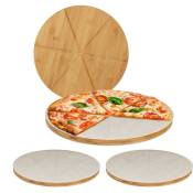 Relaxdays - Planche pizza, bambou, x4, assiette ronde 33 cm, papier de cuisson, avec rainures pour le découpage, nature