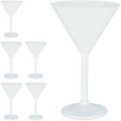 Relaxdays Verre à martini en lot de 6, plastique, robuste et sans BPA, réutilisable, pied, élégant, env. 250 ml, blanc