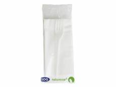 Set de couvert fourchette en cpla biodégradable et serviette 2 coloris - sdg - lot de 100 - blanccpla