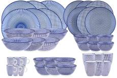 Set vaisselle 42 pièces en porcelaine bleu