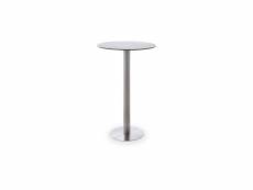 Table bar ronde avec plateau céramique gris avec piètement acier brossé - l65 x h105 x p65 cm -pegane-