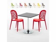 Table carrée noire 70x70cm et 2 chaises colorées set intérieur bar café wedding mojito
