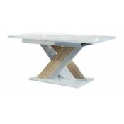 Table Goodyear 103, Blanc brillant + Sonoma chêne, 76x80x140cm, Allongement, Stratifié - Blanc brillant + Sonoma chêne