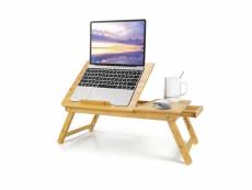 Table pour ordinateur portable, plateau de lit pliable, bureau réglable avec trous d'aération, matériau: bambou 3700778708883