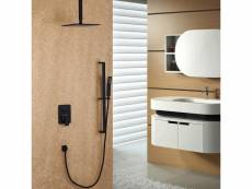 Tête de douche à fixation au plafond et système de douchette à glissière en noir 250 mm