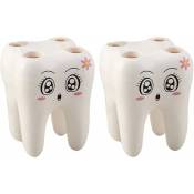 2 pièces porte-brosse à dents dessin animé en forme de dent 4 trous porte-brosse à dents pour enfant enfants salle de bain (blanc) - white
