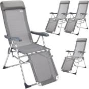 4x Chaises de jardin pliantes en aluminium avec repose-pieds Dossier haut réglable en 7 positions Chaises de camping