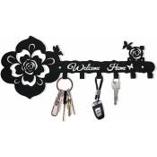 Boîte à clés murale décorative (noire), porte-clés mural avec 6 crochets en fer forgé, métal Art déco - black
