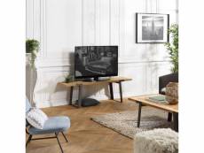 Clemence - meuble tv plateau chevrons bois et pieds métal noir