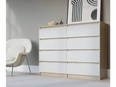 Commode 120 cm avec 8 tiroirs de style scandinave, couleur : chêne sonoma / blanc, dimensions : l : 120 cm x p : 39 cm x h : 102 cm, armoire chambre a