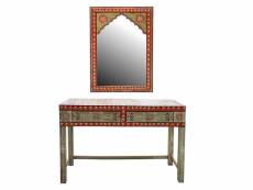 Console meuble console en bois de manguier et acrylique motif assortis avec miroir - longueur 117 x profondeur 40 x hauteur 76 cm