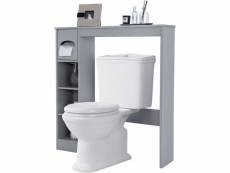 Costway meuble de rangement au-dessus des toilettes, étagère wc gain de place autoportant avec etagères réglables et porte-papier toilette (gris)