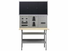 Etabli 120 cm avec 3 panneaux muraux et 1 armoire garage table de travail gris noir helloshop26 02_0003662