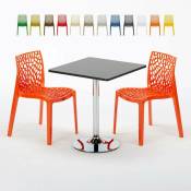 Grand Soleil - Table Carrée Noire 70x70cm Avec 2 Chaises Colorées Set Intérieur Bar Café Gruvyer Mojito Couleur: Orange