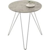 Idimex - Table d'appoint benno table à café table basse ronde bout de canapé design retro vintage pieds épingle en métal chromé, décor béton