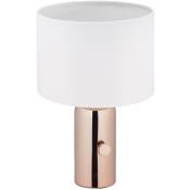 Lampe de table, intensité réglable HxD : 34x22cm, abat-jour, douille E14, coton métal, chevet, blanc/doré rosé - Relaxdays