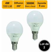 Lot de 2 ampoules LED E14 4,5W 330Lm 3000K - garantie 5 ans