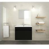 LUNA Ensemble salle de bain simple vasque L 60 cm - Noir mat - Noir