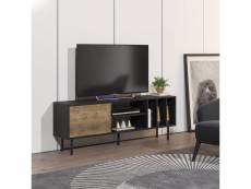 Meuble tv 1 porte 5 casiers disposito 160cm panneau bois métal naturel noir