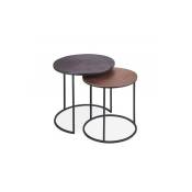 Meublorama - Tables d'appoint gigognes rondes en métal bicolore collection livos. Meuble style industriel - Noir