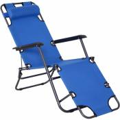 Outsunny Chaise longue pliable bain de soleil transat de relaxation dossier inclinable avec repose-pied polyester oxford bleu - Bleu