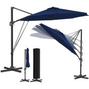 Parasol Parapluie sun Rond xl Ø330 cm Couverture + sécurité vent incluse Réglable en 7 positions Inclinable Grand pivotant 360° Bleu marine / Sans
