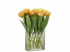 Paris prix - plante artificielle & vase "tulipes" 39cm jaune