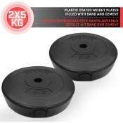 Physionics - Disques de Poids - Set de 2 x 5 kg, ø 27 mm, avec Revêtement en Plastique - Plaques de Poids pour Haltères, Fitness, Musculation