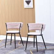 Redom - Chaise de salle à manger en velours, lot de 2, salon de luxe, avec quatre pieds de support en métal, rose