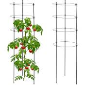 Relaxdays Tuteur à tomates en lot de 2, métal et plastique, hauteur : 90 cm, 4 anneaux réglables, pour plantes, noir