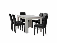 Table à manger chêne blanc avec 6 chaises noir cuir-synthétique