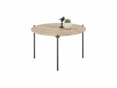 Table basse en bois coloris chêne huilé et métal noir - diamètre 55 x hauteur 33 cm