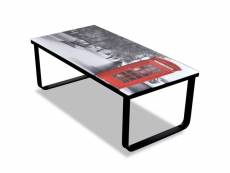 Table basse table de salon | bout de canapé avec impression de cabine téléphonique dessus verre meuble pro frco93774