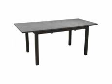 Table de jardin aluminium allonge centrale 130 à 180 cm come plateau imitation bois flotté gris
