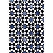 Tapis vinyle motif carreaux mosaïque blanc bleu et