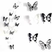 36 pcs 3D Coloré Cristal Papillon Stickers Muraux avec Adhésif Art Décalque Satin Papier Papillons Maison diy Décor Amovible Autocollant (Noir-Blanc)