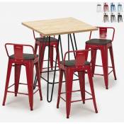 Ahd Amazing Home Design - Ensemble 4 Tabourets Tolix Table Haute Bois Métal 60x60cm Industriel Mason Steel Top | Couleur: Rouge