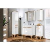 Armoire de salle de bain avec miroir murale - Blanc alpin et blanc cassé - L80-H70-P20 - java - Blanc alpin et blanc cassé