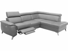 Canapé d'angle en cuir italien de luxe - 5/6 places - 1 relax électrique et coffre - gris clair - angle droit – lincoln