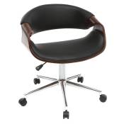 Chaise de bureau à roulettes design noir, bois foncé noyer et acier chromé aramis - Noyer / noir