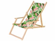 Chaise longue pliable en bois avec accoudoirs et porte-gobelet motif palm bright [119]