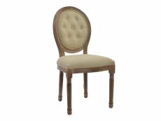 Chaise médaillon bois et lin beige - 48x46x96cm